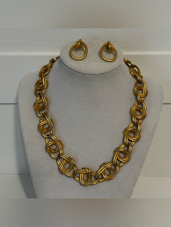 Erwin Pearl Jewelry - Vintage Erwin Pearl Chunky Gold Chain Link Choker Necklace 17” With Earrings